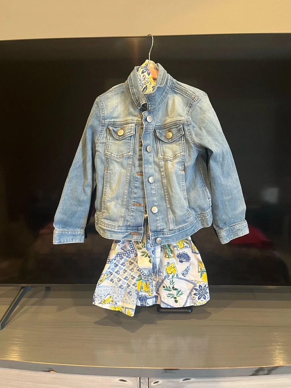 Kids Light Wash Denim Jacket - Casual Layering Jacket and light dress. Crew